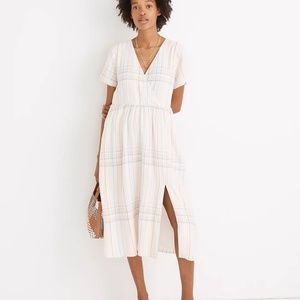 Linen-Blend Clara Midi Dress in Plaid - Never Worn